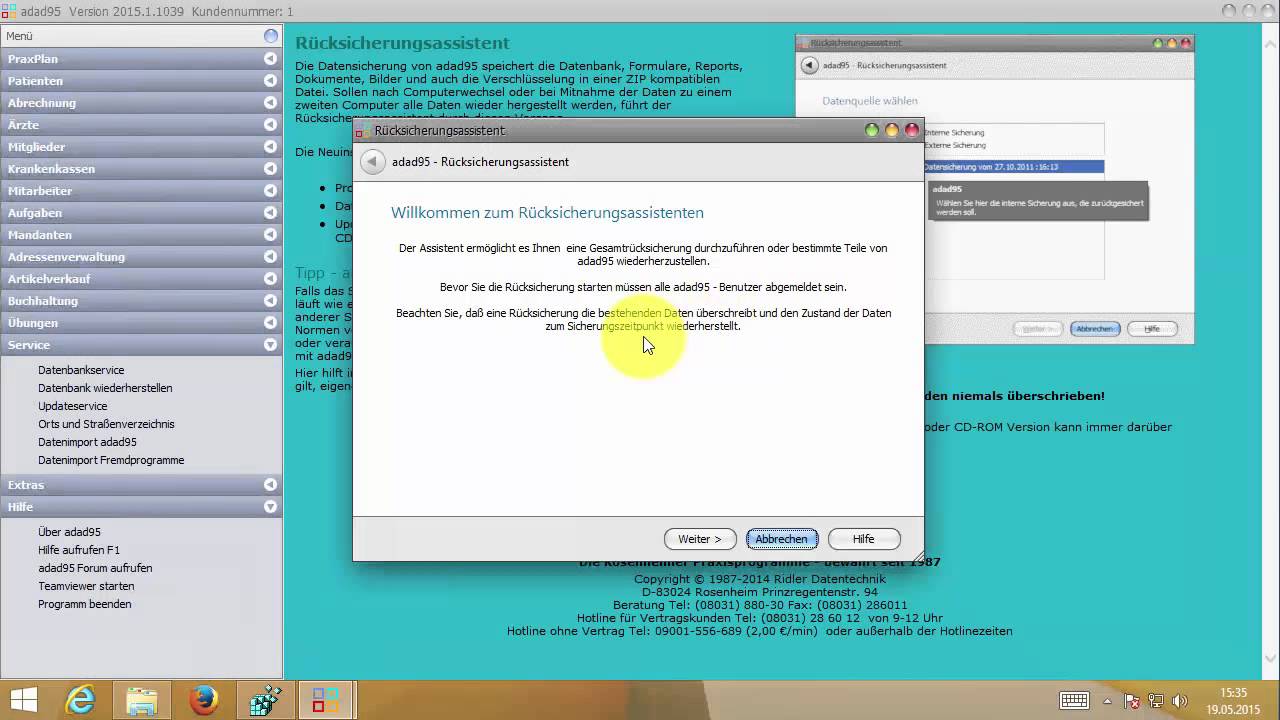 Externe Datenbank wiederherstellen